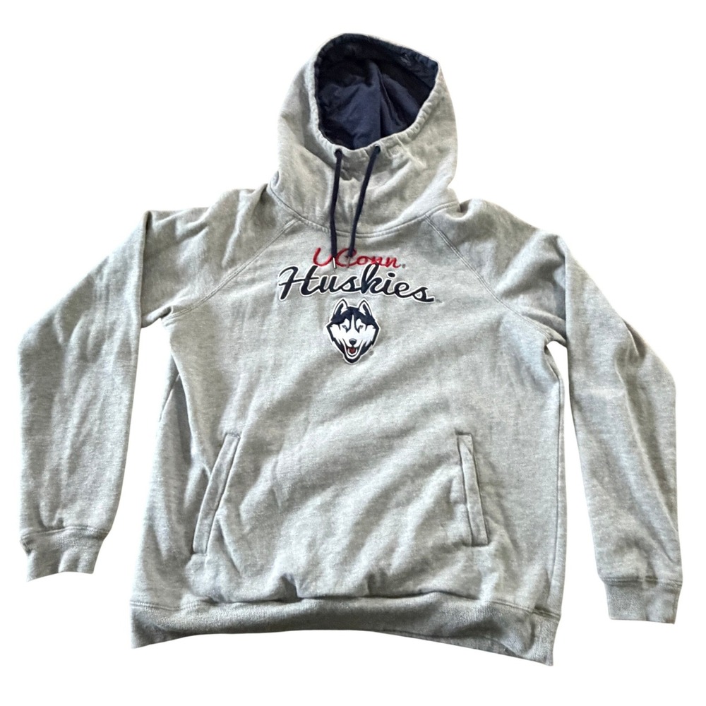 UConn Huskies Womens Medium Hoodie Colosseum Gray‎ Fleece Funnel Neck Sweatshirt
